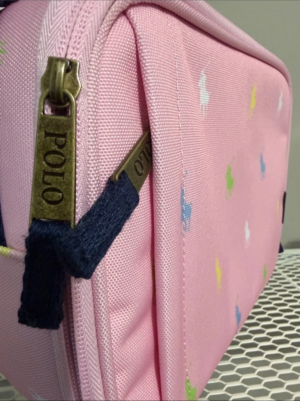 Ralph Lauren Pink Pouch Lunch bag with Multicolor Pony Motif